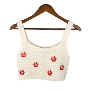 Wild fable Womens Top Cropped Crochet Knit Hibiscus Flower Print Y2K Size Medium